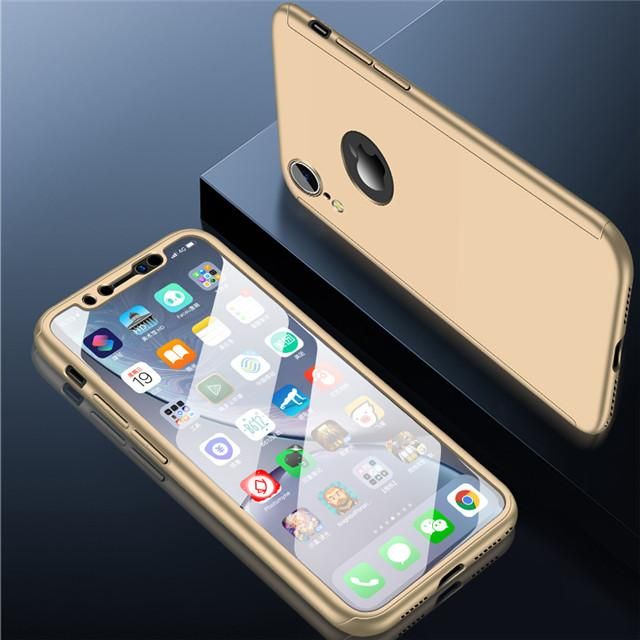 For iPhone XS Max XS XR X 8 7 6S 6 Plus Case, 360 Degree Full Body Coverage Protection Hard PC 3 in 1 Protective Casing Cover (Free Tempered Glass Screen Protector )