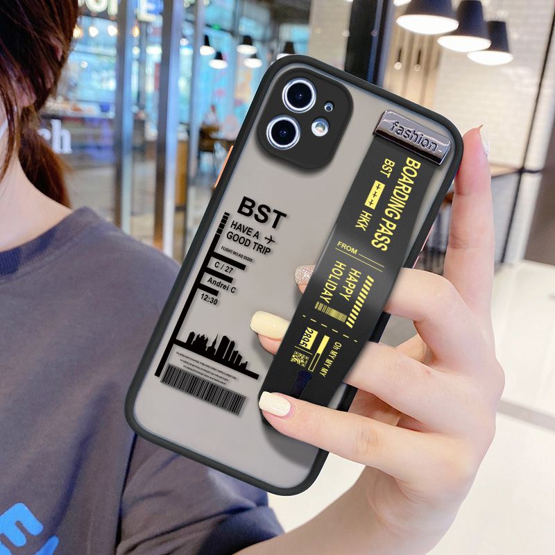 UCUC for iPhone 11 Wrist Strap Case Creative Printing City Landscape Wristband Printing Cover Shockproof Frosted Phone Case