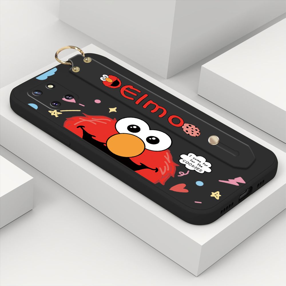 ZeroQiQi for Samsung Galaxy Note 10 Lite Wrist Strap Case Cute Cute Cartoon Little Monster Phone Cover Square Edge Liquid Silicone Case Full Cover Camera Shockproof Protective Cases