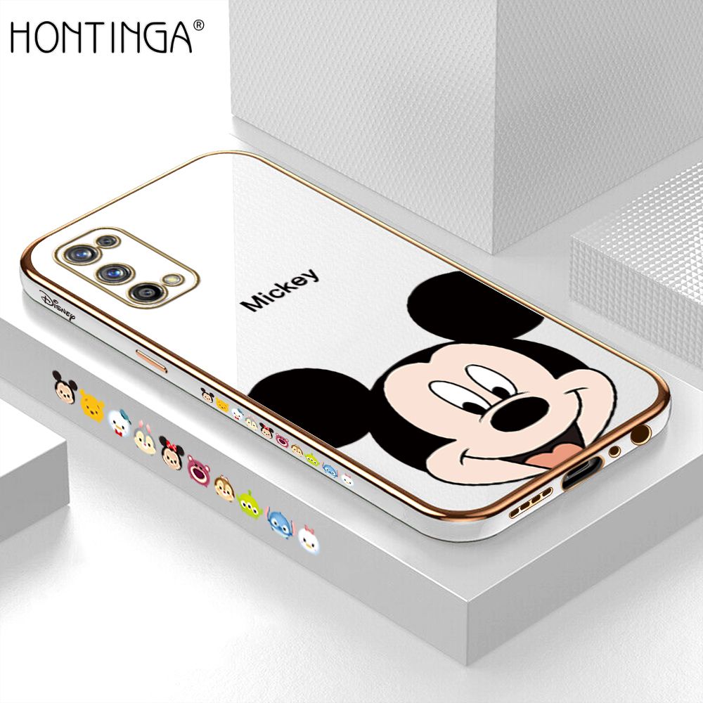 Hontinga for Realme 7 Pro Back Cover + Free Lanyard Luxury 6D Plating Cartoon Mouse Side Pattern Case Soft Silicone Square Mobile Cover