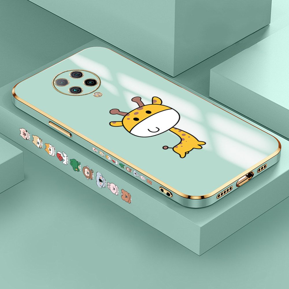 Jizetin (Free Lanyard) Xiaomi Poco F2 Pro / Redmi K30 Pro Case Cute Cartoon Big Head Giraffe Luxury 6D Plating Soft Casing Silicone Ultra Thin Phone Cover