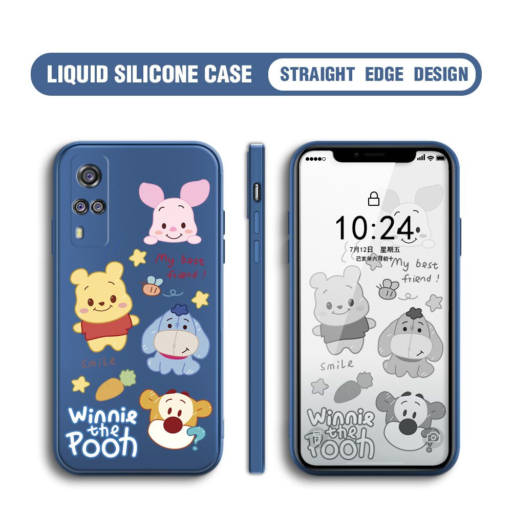 BILI for Vivo Y53S 4G / Y31 / Y51 / Y51S / Y51A 2021 Back Cover Cute Winne Friends Multicolor Liquid Silicone Phone Case Soft Square Lens Protection Phone Cases