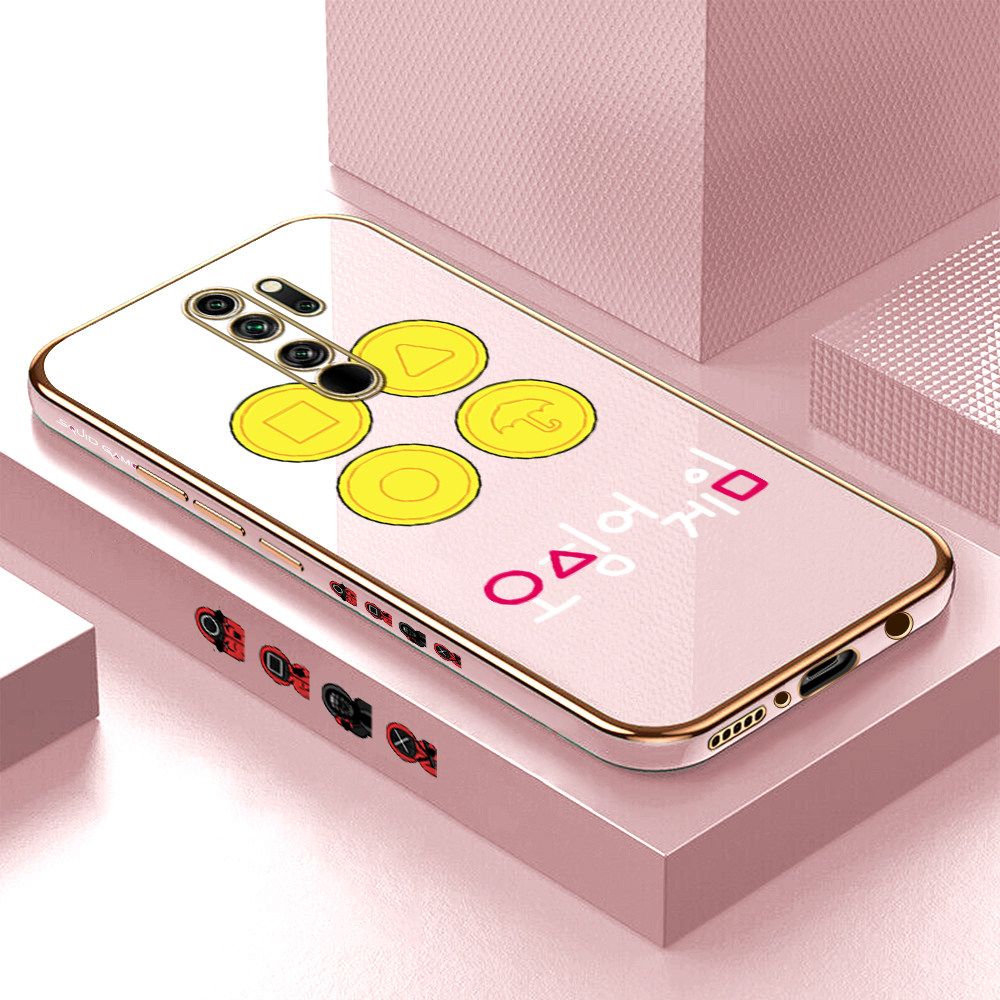 Luxury 6D Plating Soft Casing Silicone Square Frame Phone Case For Redmi Note 8 Pro Case Shiny Bling Back Cover Popular Game Patterns Square Edge Pattern Design Soft Case + Free Lanyard