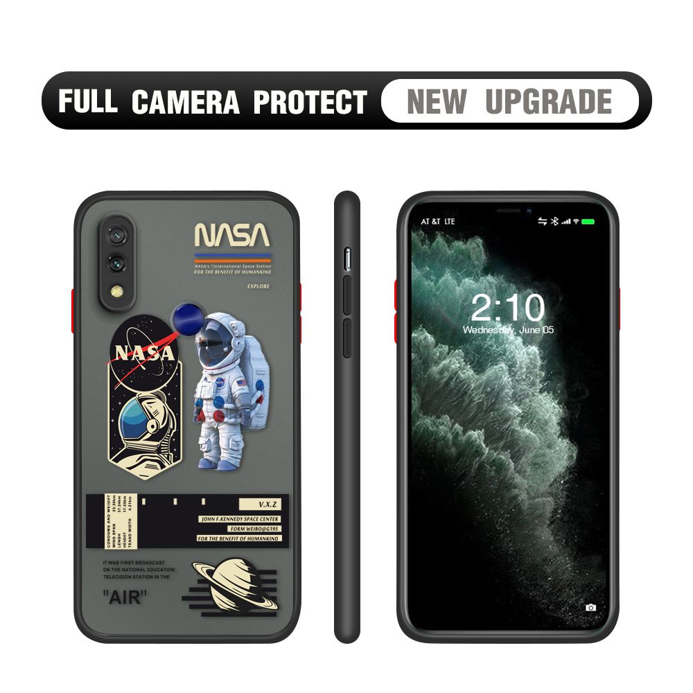 Hontinga for Redmi 7 Case Cartoon Astronaut Cover Camera Shockproof Protection Case Edge Frosted Transparent Phone Cover