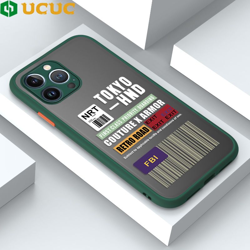 UCUC for iPhone 13 Pro Back Cover FBI Sticker Frosted Transparent Hard Phone Case Thin Shockproof Full Cover Camera Protect Case