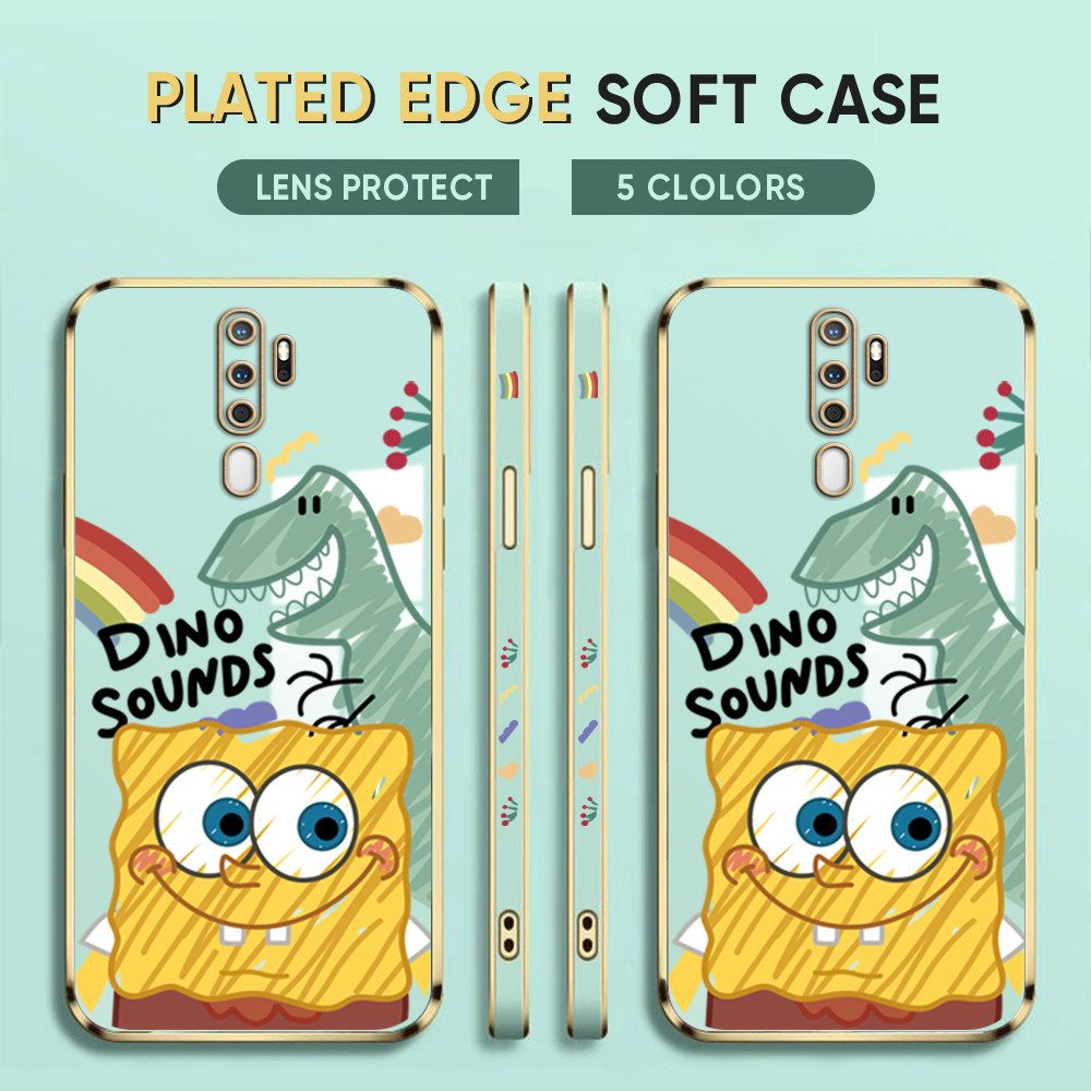 Luxury 6D Plating Case for OPPO A9 2020 Phone Cases Cartoon Dinosaur Side Print Soft Silicone Square Back Cover