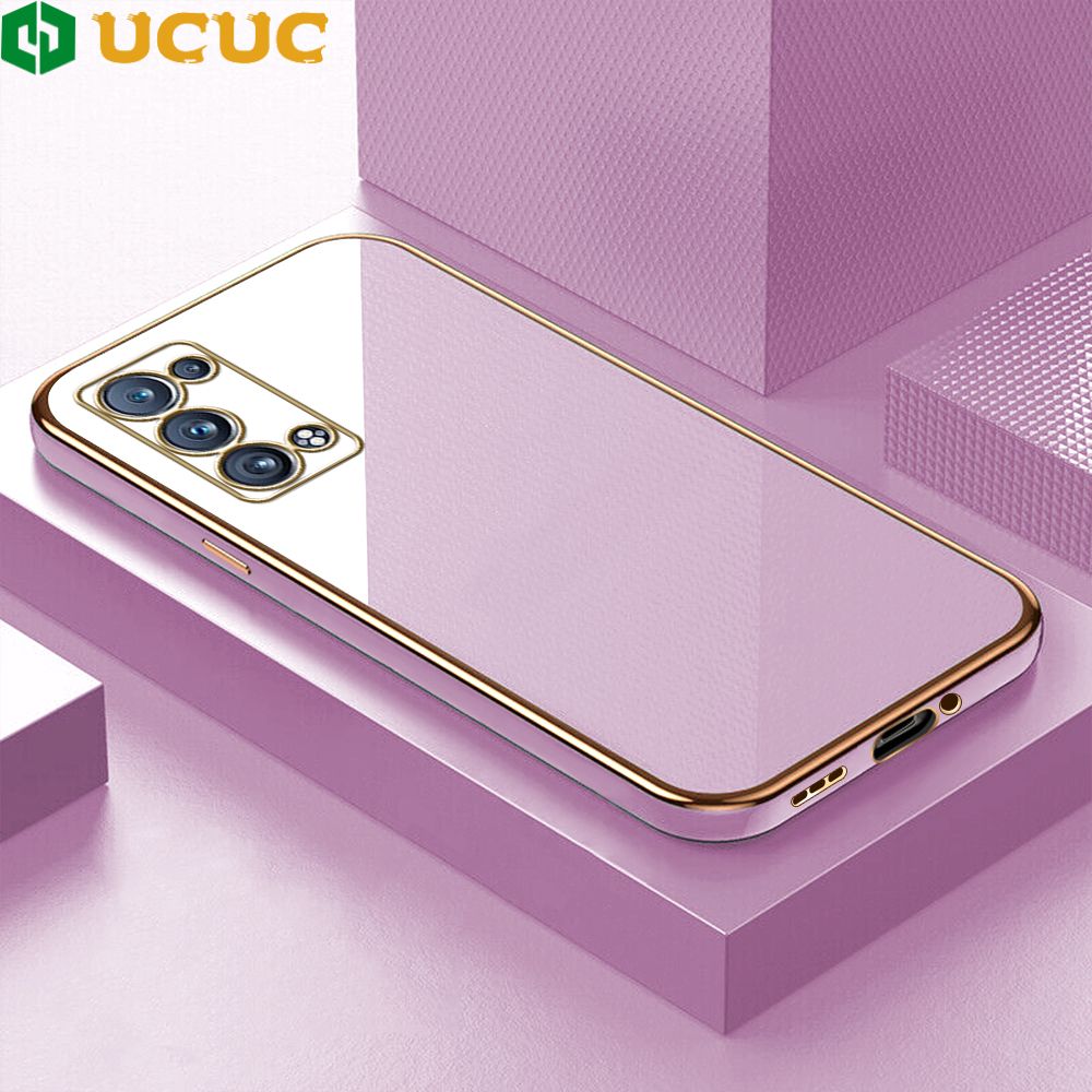 UCUC for OPPO Reno6 Pro 5G / Reno6 Pro+ 5G Back Cover + Free Lanyard Colour Luxury 6D Plating Case Side Pattern Soft Silicone Square Phone Cases