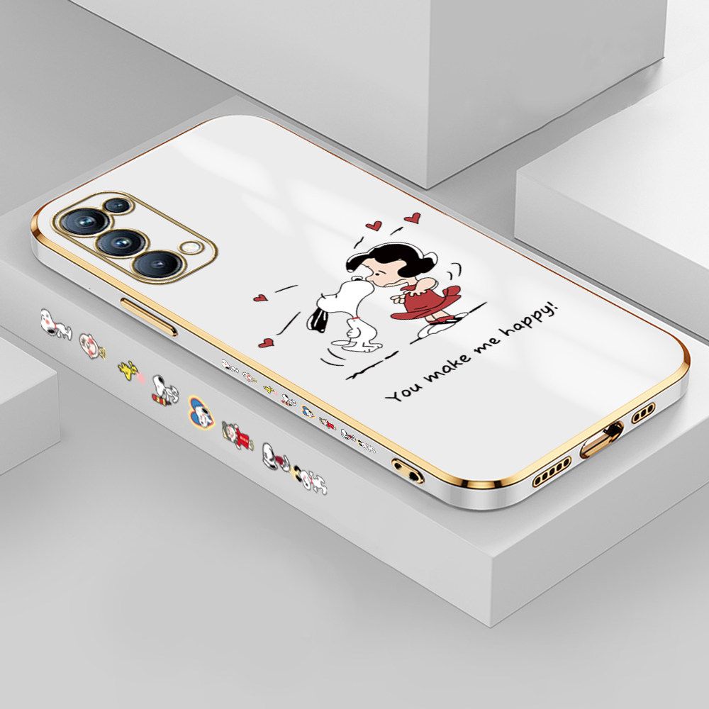 Jizetin (Free Lanyard) OPPO Reno5 Pro 5G Case Cute Puppy Little Girl Luxury 6D Plating Soft Casing Silicone Ultra Thin Phone Cover