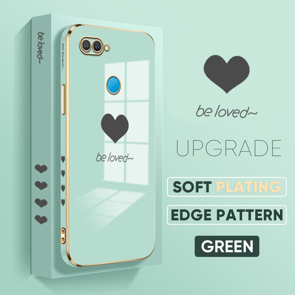 TA for OPPO A12S / A12 / A7 / A5S Back Cover + Free Lanyard Simple Love Luxury 6D Plating Case Side Pattern Soft Silicone Square Phone Cases