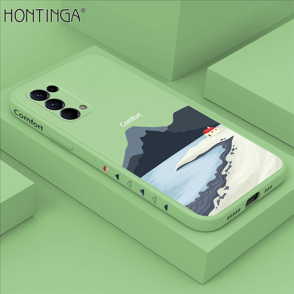 Hontinga for OPPO Reno 5 Pro 5G Case Side Design New Mount Back Cover Soft Square Edge Pattern Liquid Silicone Trend Phone Cases