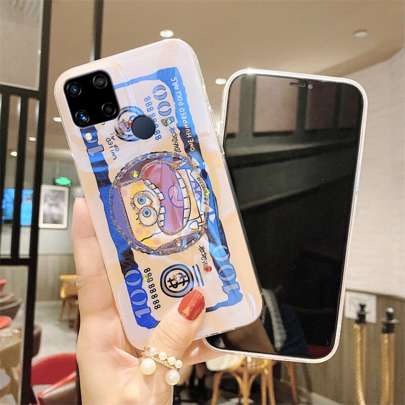 Phone case Realme C15 Case Blue-Ray Bling Glitter Cartoon SpongeBob Patrick Silicone Back Cover For Realme C15 Cases