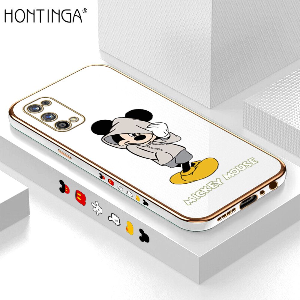 Hontinga for Realme 7 Pro Back Cover + Free Lanyard Luxury 6D Plating Handsome Cartoon Mouse Side Pattern Case Soft Silicone Square Mobile Cover