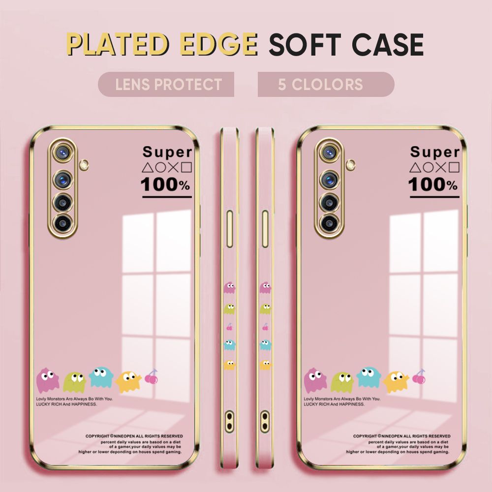 Luxury 6D Plating Case for Realme 6 Back Cover Game Little Monster Side Pattern Soft Silicone Square Phone Cases