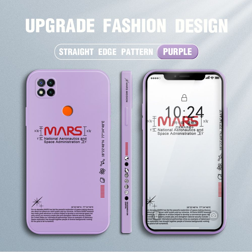 Jizetin for Xiaomi Redmi 9C / Redmi 10A Case New NASA Design Side Design Phone Case Square Edge Pattern Liquid Silicone Cases Full Cover Camera Soft Protection Case