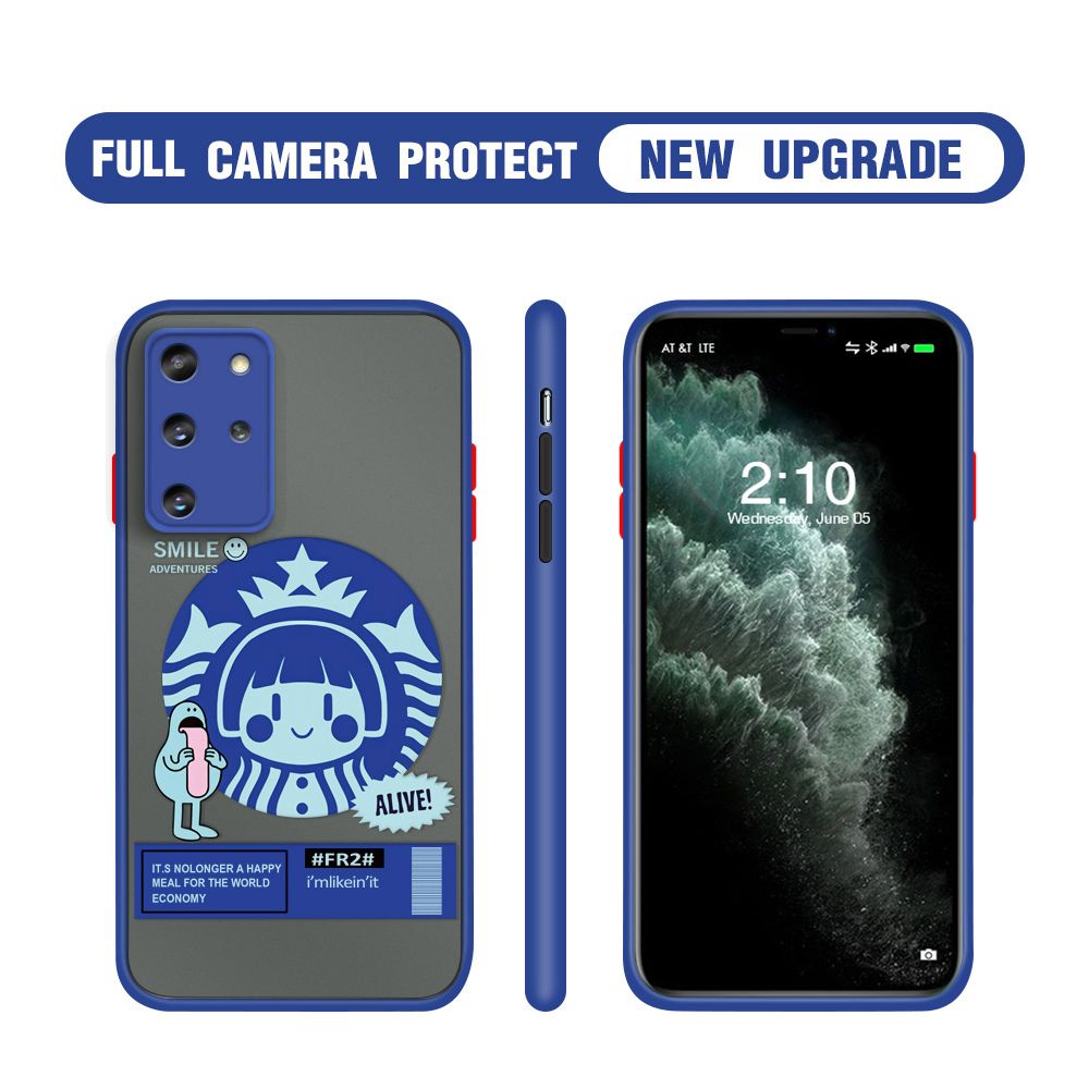 Hontinga for Samsung S20 Plus Case Cute Coffee Girl Camera Shockproof Protection Casing Edge Frosted Transparent Phone Cover