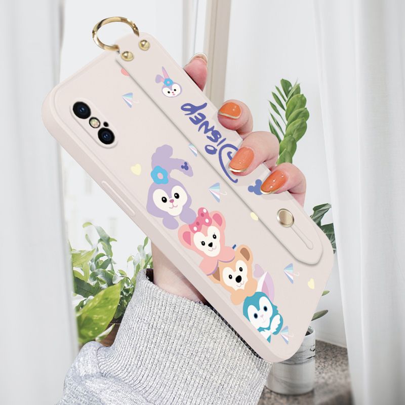 Jizetin for iPhone XS Wrist Strap Case Creative Cartoon Cute Bunny Cover Ultra Thin Anti Fall Liquid Silicone Phone Case