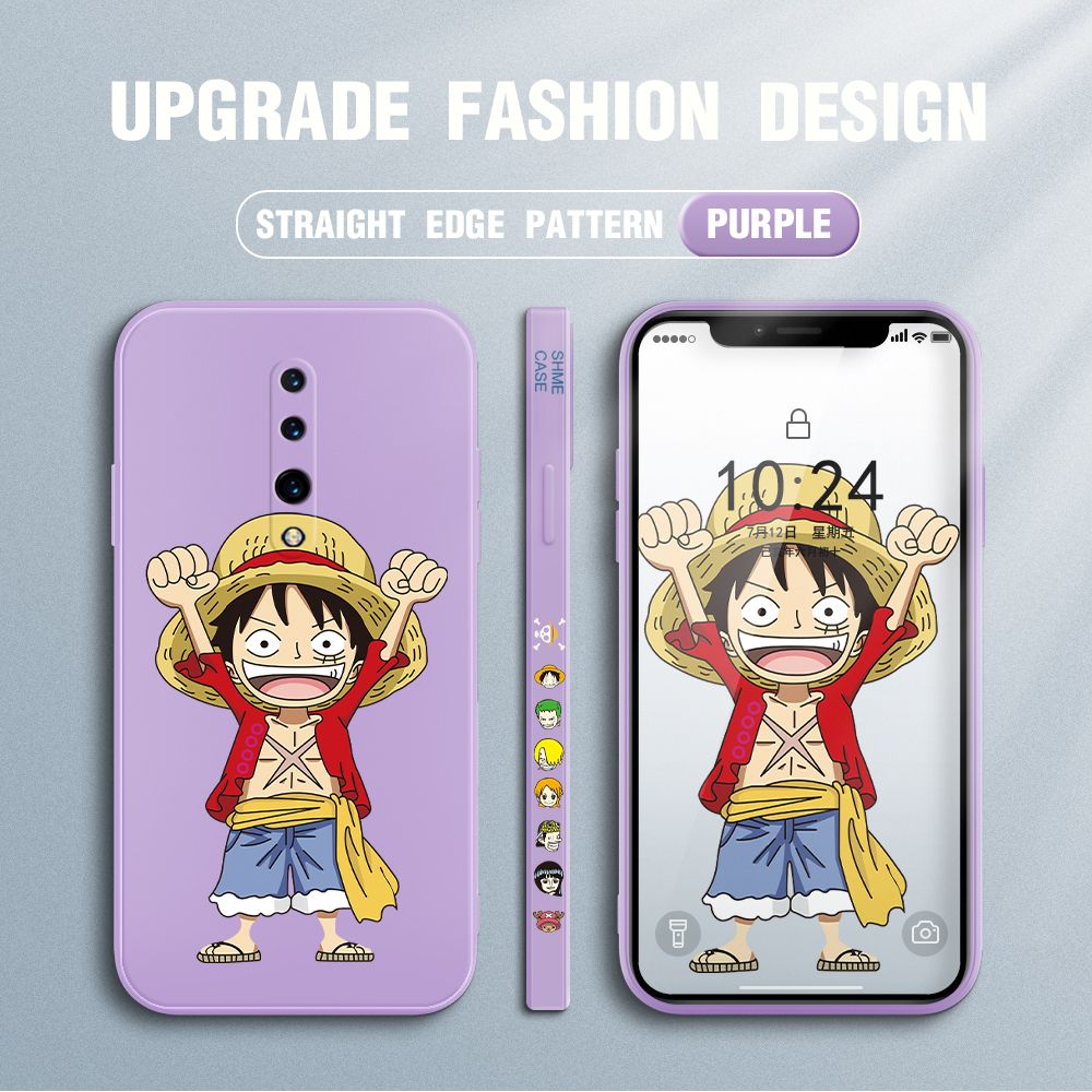 Jizetin for OnePlus 7 Pro Case Anime One-Piece Monkey D. Luffy Anime Side Design Phone Case Square Edge Pattern Liquid Silicone Cases Full Cover Camera Shockproof Protective Case