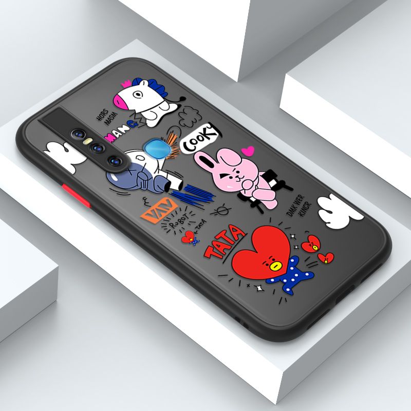 Jizetin for Vivo V15 Cover BTS Animation Image Soft Edge Frosted Transparent Phone Case