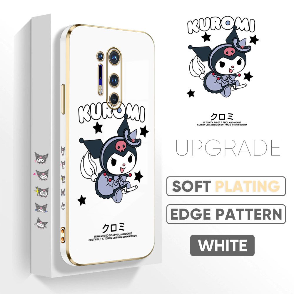 Jizetin (Free Lanyard) OnePlus 8 Pro Luxury 6D Plating Soft Casing Silicone Square Frame Phone Case Shiny Bling Back Cover Cute Cartoon Anime Characters New design Side Drawing Case