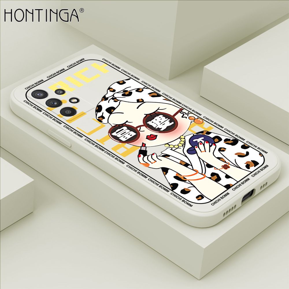 Hontinga for Samsung A32 Case Fashion Sunglasses Rich Girl Phone Case Phone Case Soft Square Edge Silicone Cases Full Lens Cover Shockproof Protection Cover