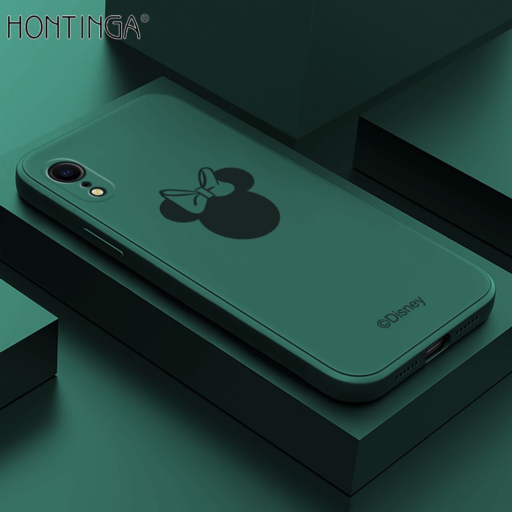 Hontinga for iPhone XR Case Cartoon Mouse Phone Case Soft Square Edge Silicone Cases Full Lens Cover Shockproof Protection Cover