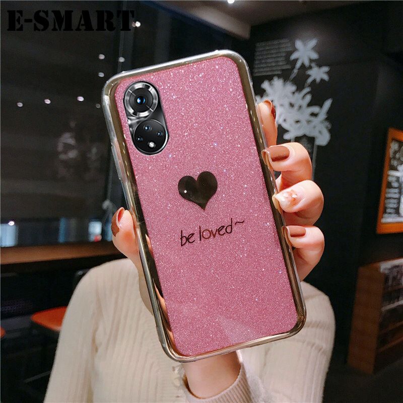 Phone Case Huawei P50 Pro Back Fashion Couple Cases Bling Gold Glitter Be Loved Soft Silicone Protector Cover Huawei P50 Pro Case