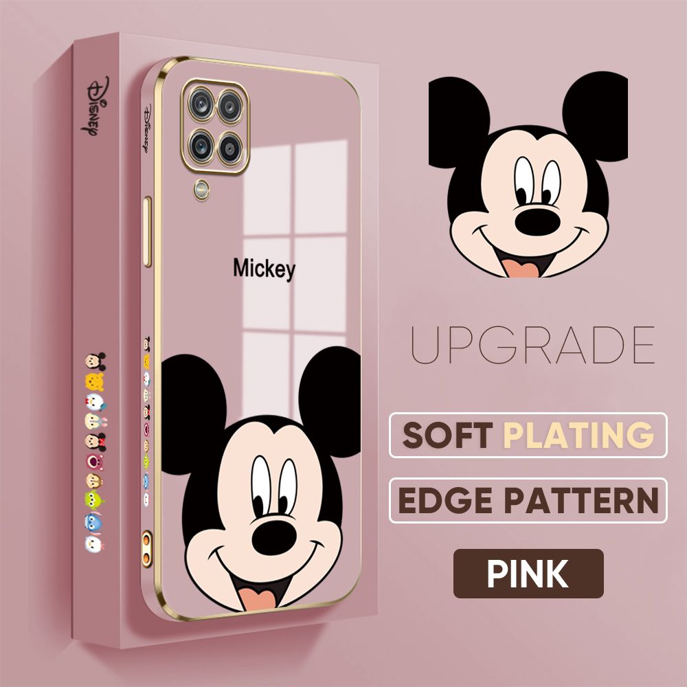 Jizetin (Free Lanyard) Samsung A12 / A12 5G / M12 Cover Lovely Mouse Luxury 6D Plating Soft Casing Silicone Square Frame Phone Case Shiny Bling Back Cover
