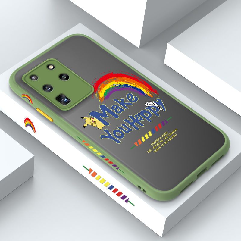 ZeroQiQi for Samsung S20 Ultra Case Creative Cartoon Rainbow Pikachu Side Printing Cover Frosted Ultra Thin Protective Anti Fall Phone Case