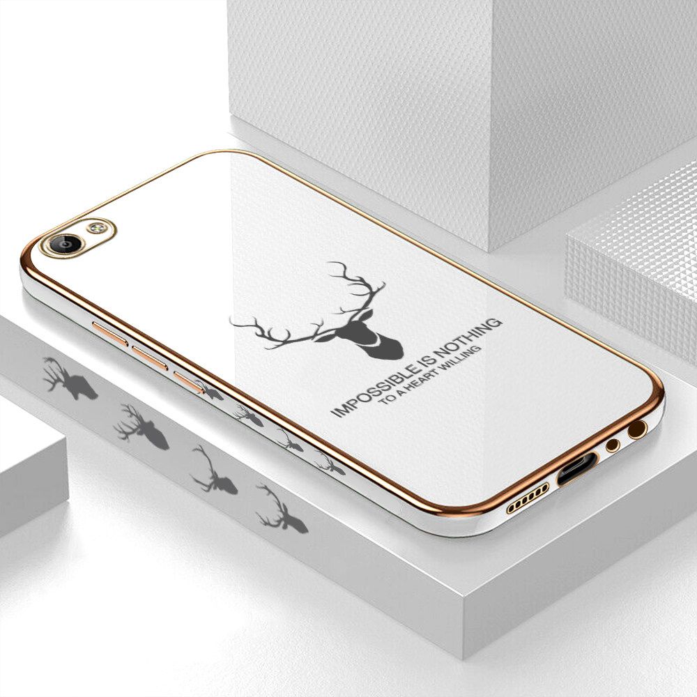 Luxury 6D Plating Case for Vivo V5 Alphabet Lucky Deer Side Pattern Back Cover Soft Silicone Square Frame Shiny Bling Phone Cases + Free Lanyard