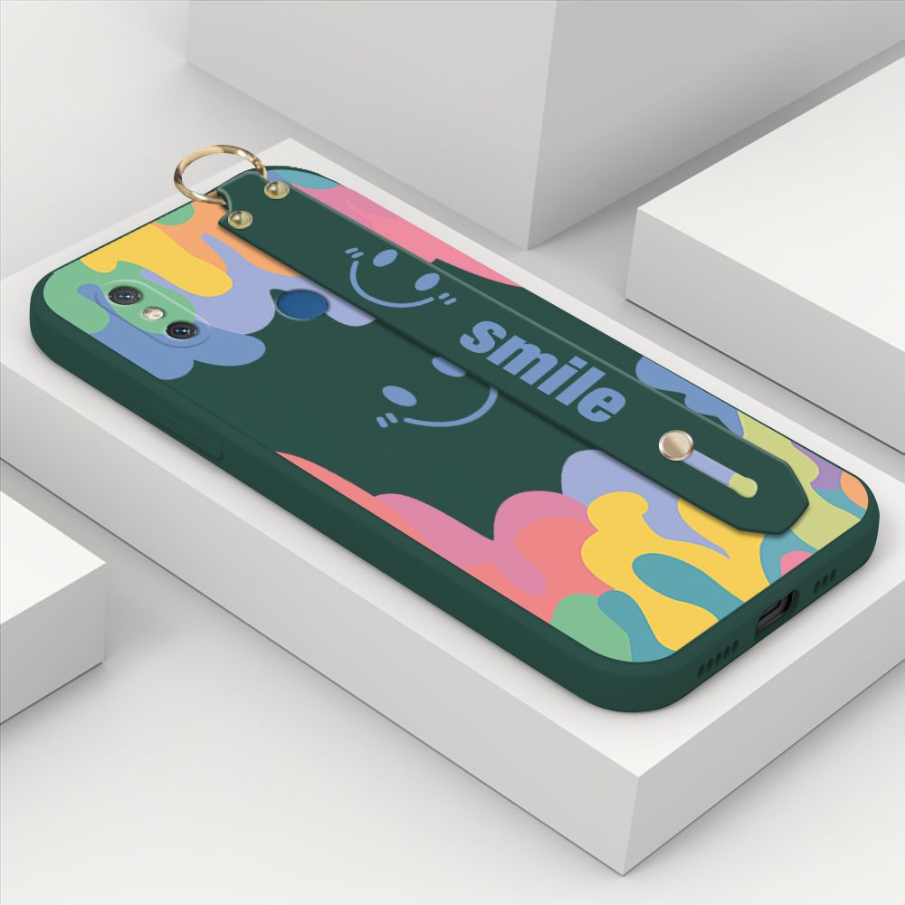 ZeroQiQi for Xiaomi Mi 8 Wrist Strap Case Soft Candy Color Splash Ink Cover Trend Square Printed Pattern Liquid Silicone Phone Case