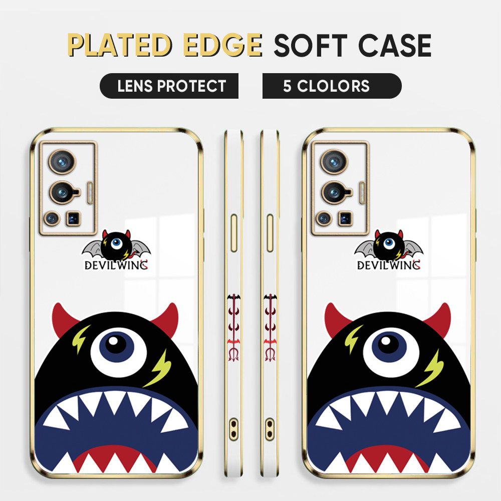 Luxury 6D Plating Case for Vivo X70 Pro 5G Phone Cases Cartoon One-eyed Devil Wing Side Print Soft Silicone Square Back Cover