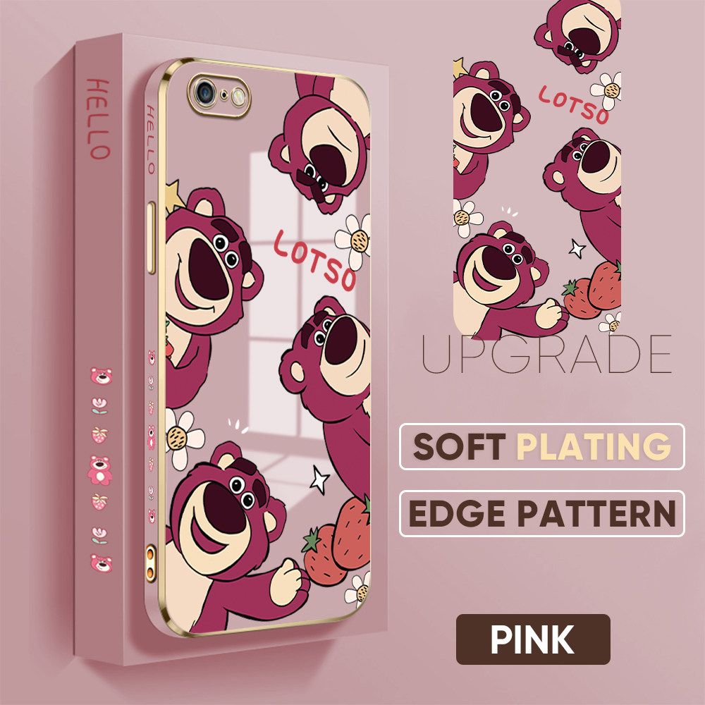 TA for iPhone 6 Plus / 6S Plus Back Cover + Free Lanyard Cute Bear Luxury 6D Plating Case Side Pattern Soft Silicone Square Phone Cases