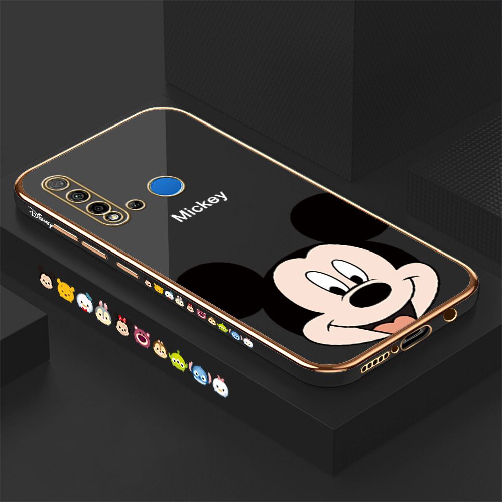 Luxury 6D Plating Case for Huawei P20 Lite 2019 Cartoon Big Head Mouse Side Pattern Back Cover Soft Silicone Square Phone Cases + Free Lanyard