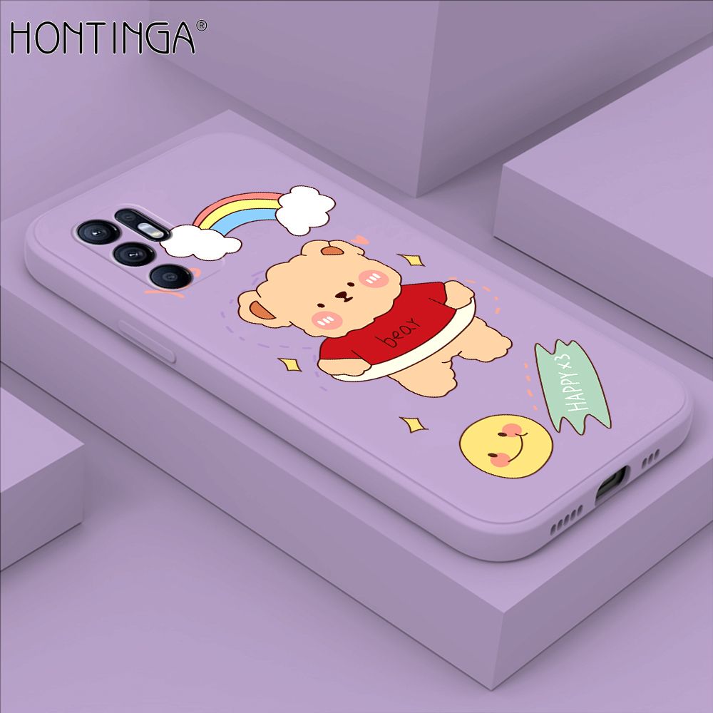 Hontinga for OPPO Reno6 Case Lovely Cartoon Bear Phone Case Phone Case Soft Square Edge Silicone Cases Full Lens Cover Shockproof Protection Cover