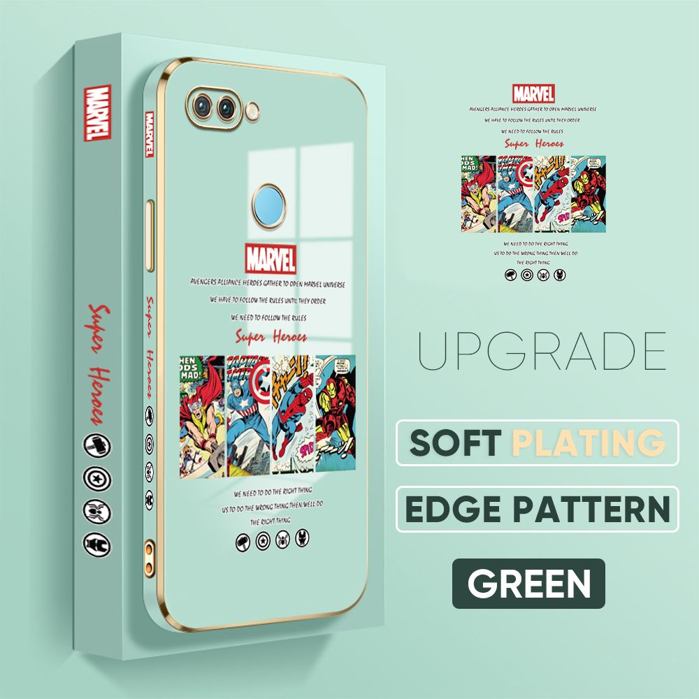 Jizetin (Free Lanyard) OPPO F9 / Realme 2 Pro / U1 Back Cover Superhero Collection Luxury 6D Plating Case Side Pattern Soft Silicone Square Phone Cases