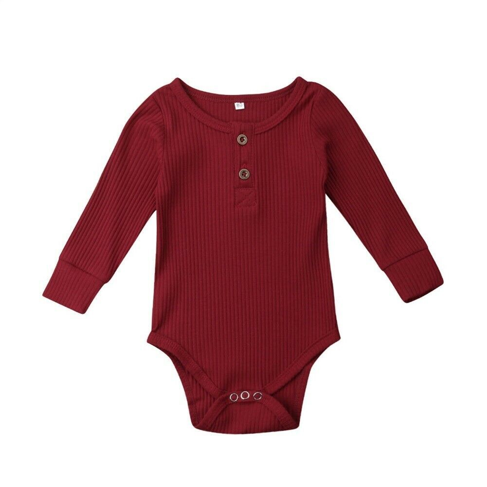 2019 Newborn Infant Baby Girl Boy Ribbed Bodysuit Ruffle One-Pieces Solid Jumpsuit Long Sleeve Outfits Spring Sunsuit