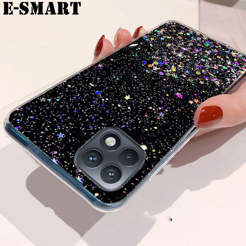 Phone Case Samsung Galaxy A22 5G Back Cover Glitter Silicone Soft Cases Starry Sky String Glitter Transparent Space Stars Moon Samsung Galaxy A22 5G case