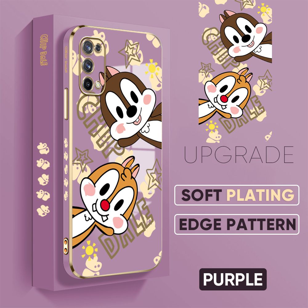 Jizetin (Free Lanyard) Realme X7 Back Cover Two Chipmunks Luxury 6D Plating Case Side Pattern Soft Silicone Square Mobile Phone Cases
