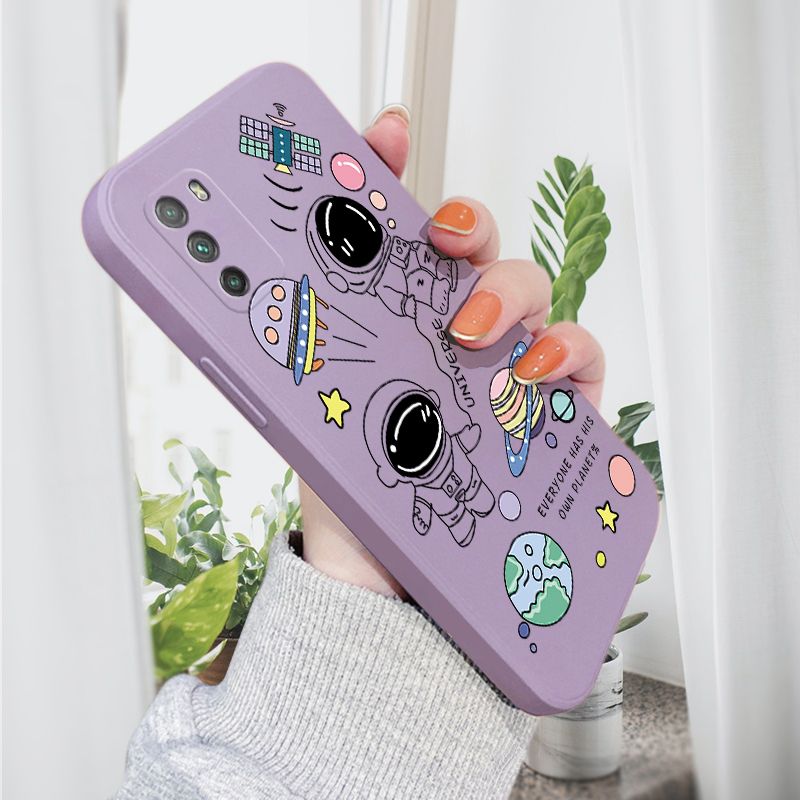 AMORVOR for Xiaomi Poco M3 Back Cover Cartoon Cute Astronaut Side design Soft Case Liquid Silicone Phone Cases