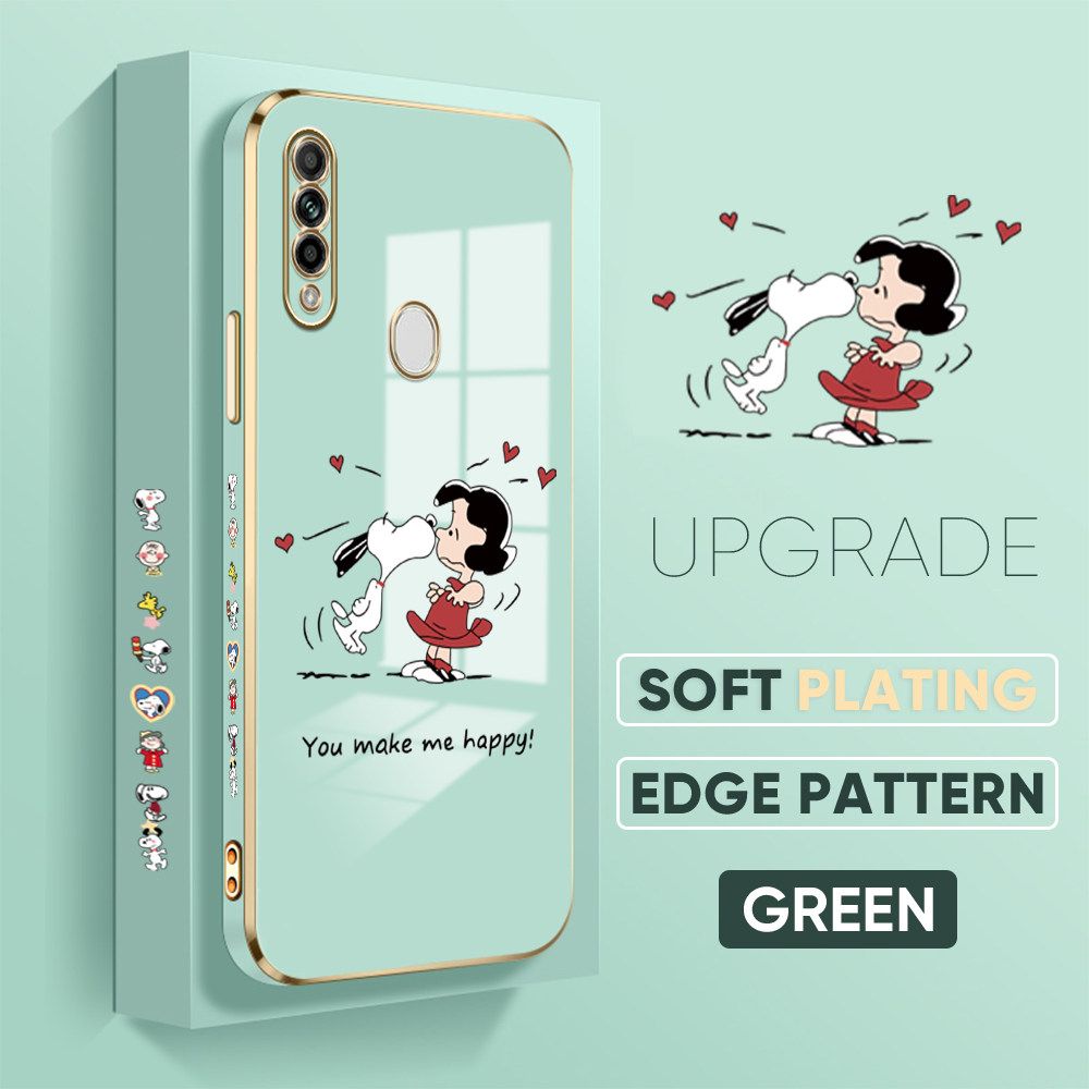 TA for OPPO A31 2020 Back Cover + Free Lanyard Happy Puppy Luxury 6D Plating Case Side Pattern Soft Silicone Square Phone Cases