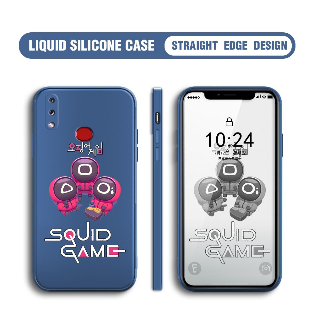 UCUC for Samsung Galaxy A10S Case Cute Cartoon Cute Squid Character Phone Cover Square Liquid Silicone Shockproof Phone Protective Case