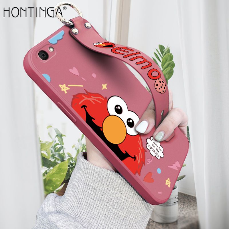 Hontinga for V5 / V5S / V5 Lite Wrist Strap Case Cute Cute Cartoon Little Monster Phone Cover Square Edge Liquid Silicone Case Full Cover Camera Shockproof Protective Cases