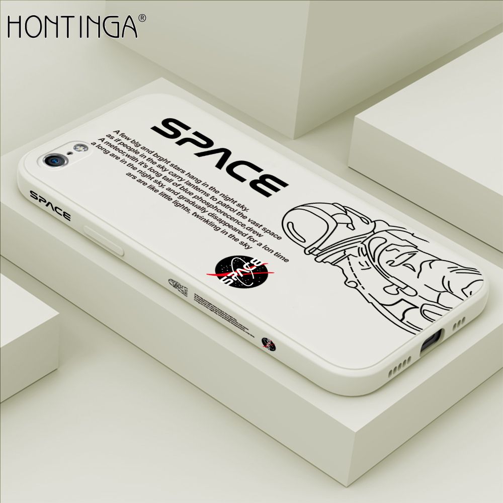 Hontinga for iPhone 5 5S Back Cover Cool Astronaut Pattern Case Soft Square Edge Liquid Silicone Phone Cases