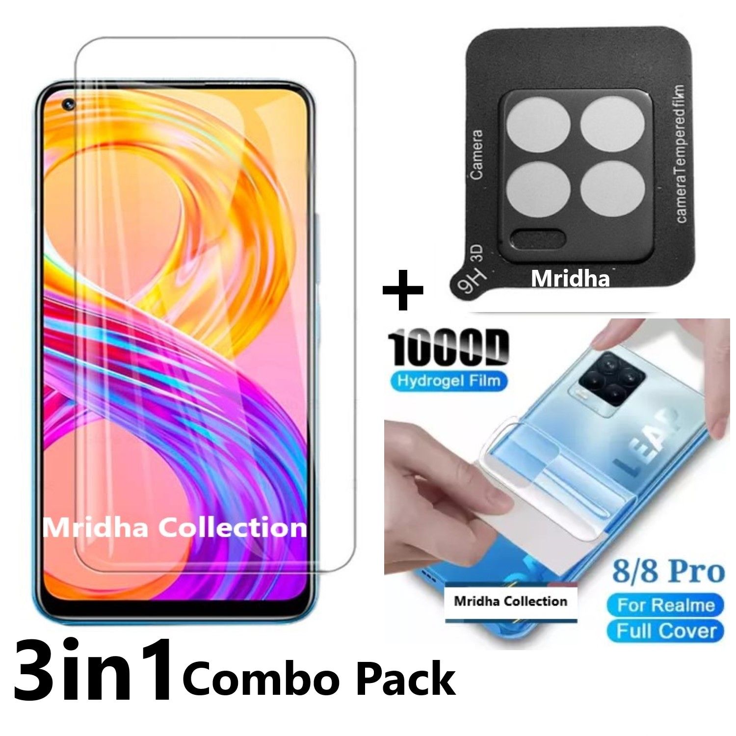 3in1 Back Protector Combo Pack for Realme 8 / 8 Pro (Clear Screen Protector+Back Protector Film+Camera Lens Protector)