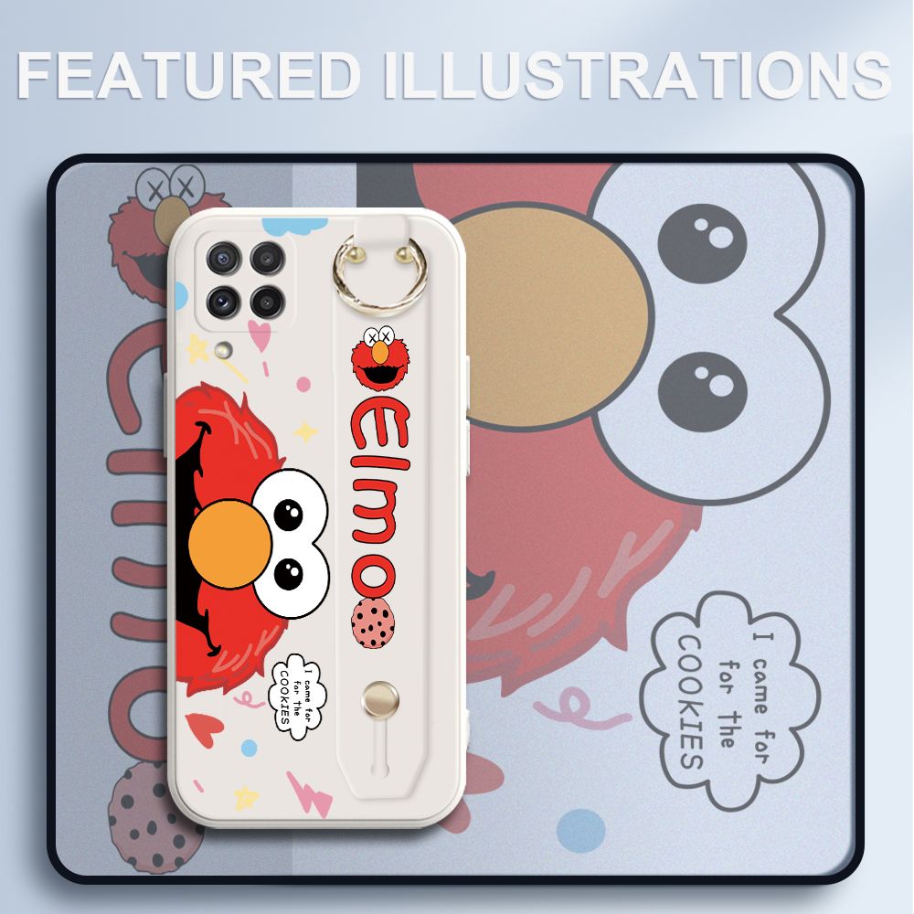 UCUC for Samsung Galaxy A22 Wrist Strap Case Creative Cartoon Red Haired Monster Cover Ultra Thin Anti Fall Liquid Silicone Phone Case