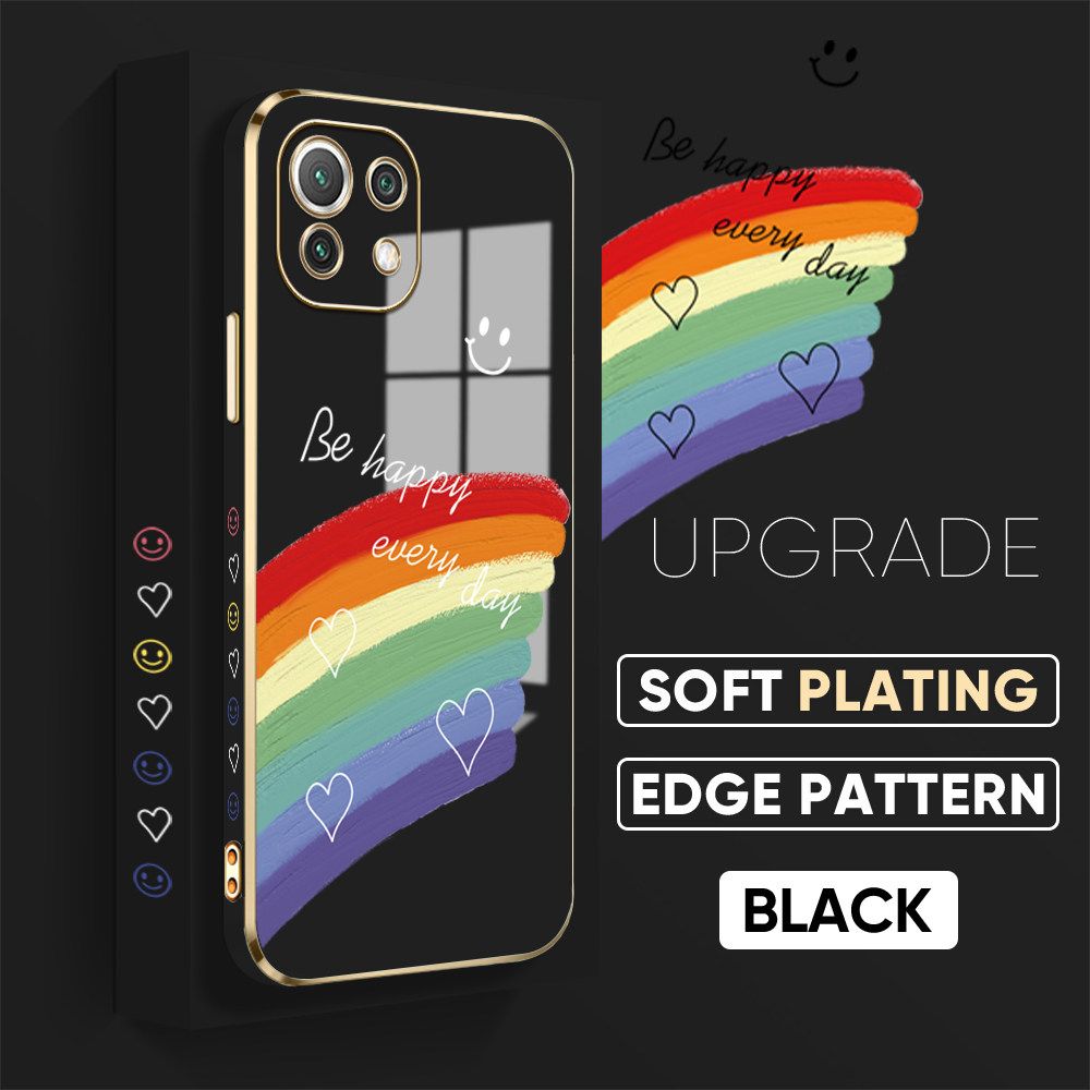 TA for Xiaomi 11 Lite 5G NE / 11 Lite 5G / 11 Lite Back Cover + Free Lanyard Rainbow Doodle Luxury 6D Plating Case Side Pattern Soft Silicone Square Phone Cases