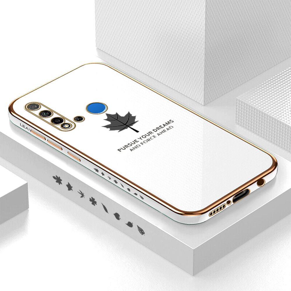 Luxury 6D Plating Case for Huawei P20 Lite 2019 Maple Leaf Side Pattern Back Cover Soft Silicone Square Phone Cases + Free Lanyard