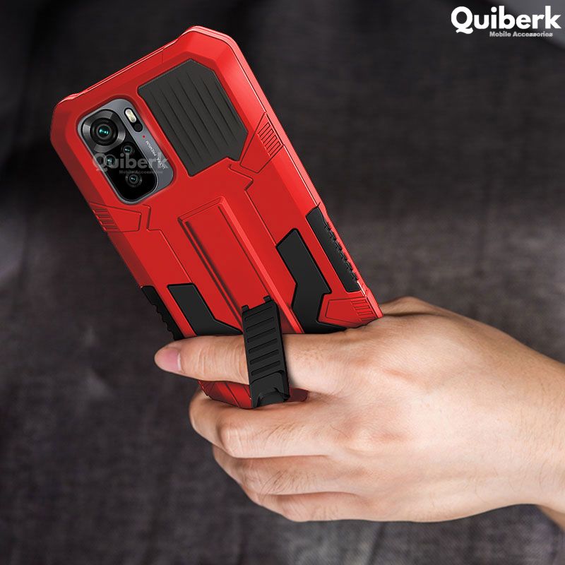 Quiberk for Xiaomi Redmi Note 10 4G / Redmi Note 10S Phone Case Shockproof Invisible Foldable Kickstand Back Cover