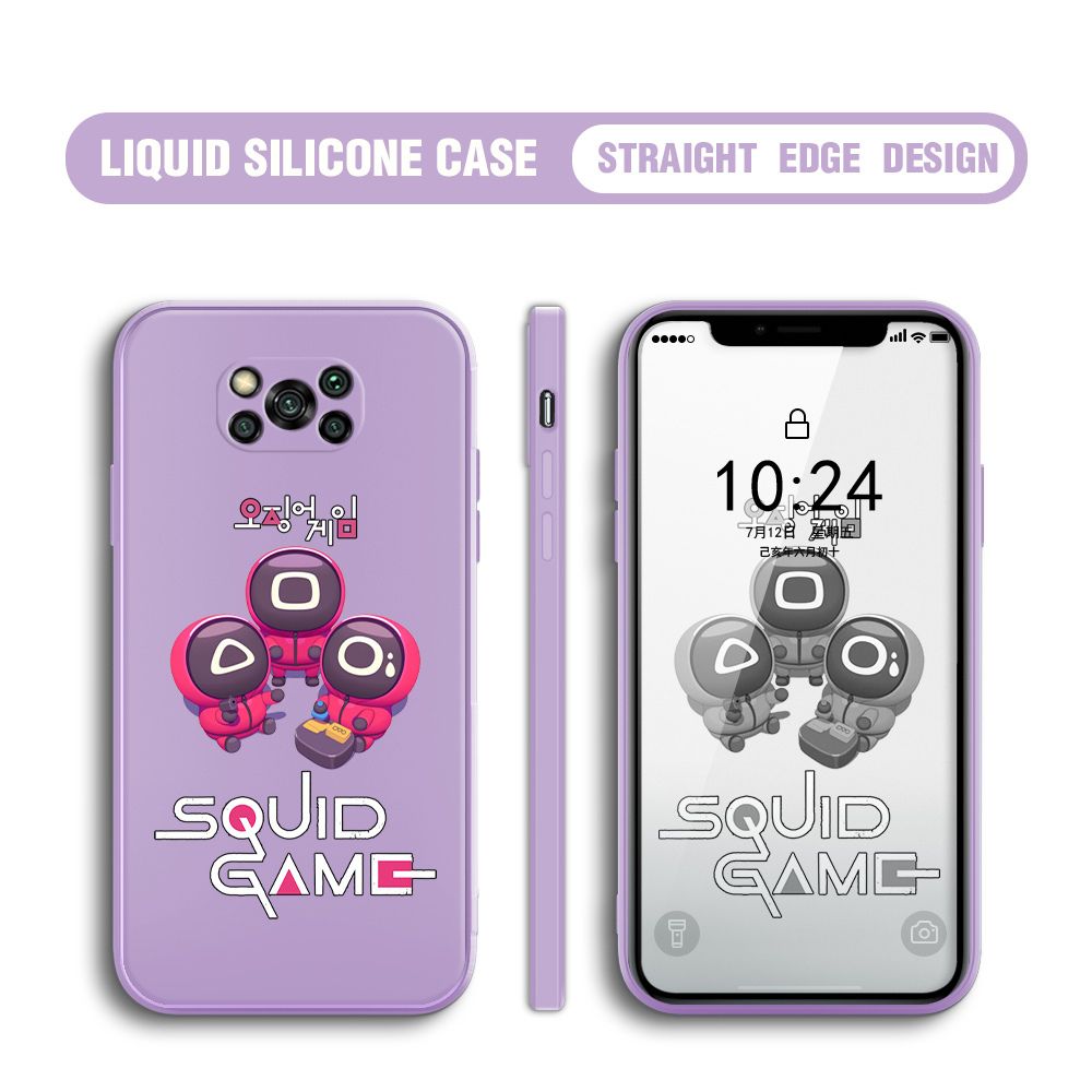 UCUC for Xiaomi Poco X3 Pro Case Cute Cartoon Cute Squid Character Phone Cover Square Liquid Silicone Shockproof Phone Protective Case