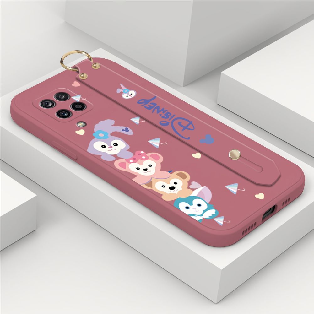ZeroQiQi for Samsung Galaxy A12 5G Wrist Strap Case INS Cute Style Creative Cartoon Rabbit and Fox Cover Thin Square Edge Liquid Silicone Phone Case